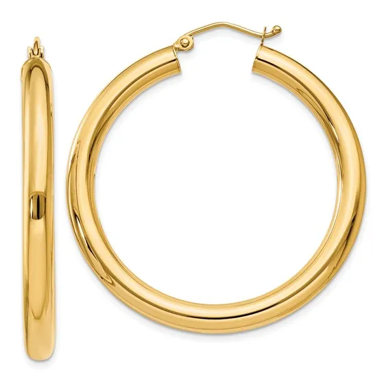 14K Gold 4MM Medium Tube Hoop Earrings