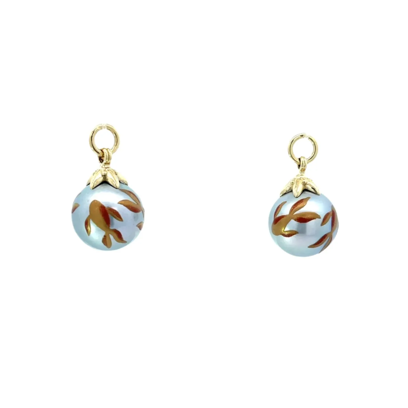 18k Yellow Gold Maki-e Pearl Earring Jackets