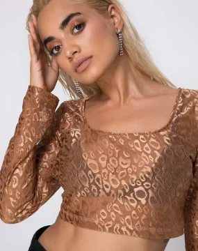 Bon Top in Leopard Sheen Net Caramel