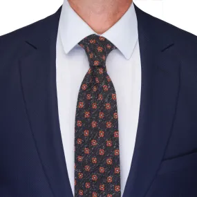 Charcoal Grey Motif Cotton Silk Wool Tie