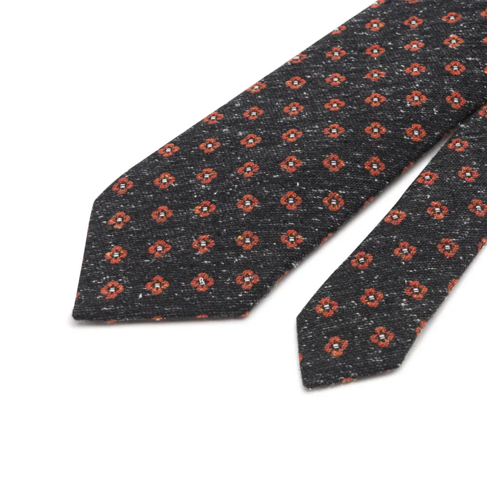 Charcoal Grey Motif Cotton Silk Wool Tie