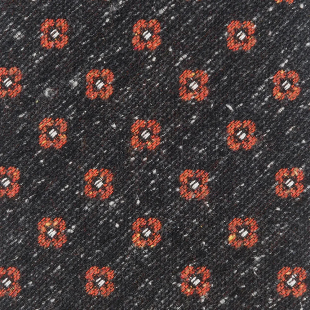 Charcoal Grey Motif Cotton Silk Wool Tie