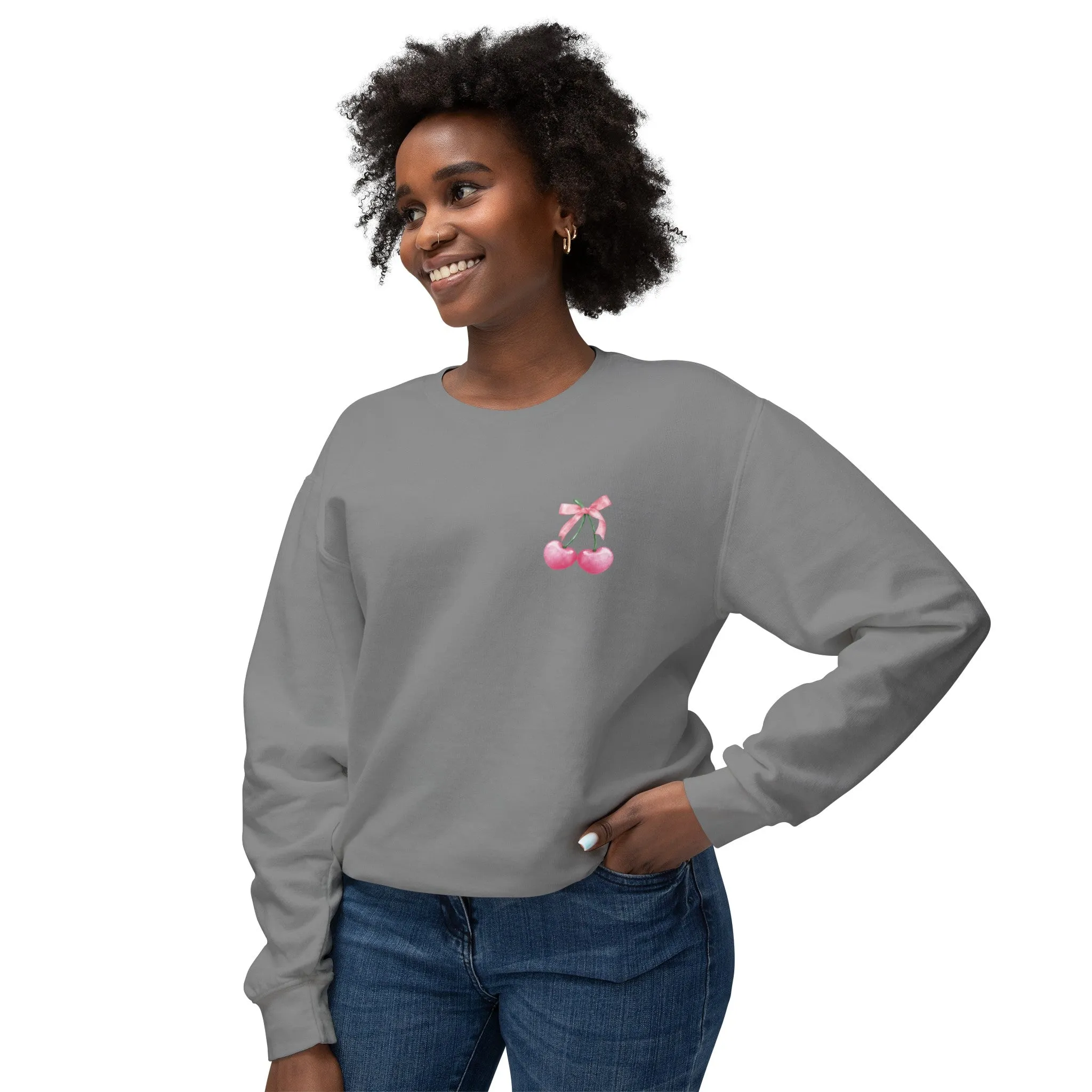 Cherry Bow Lightweight Crewneck Sweatshirt