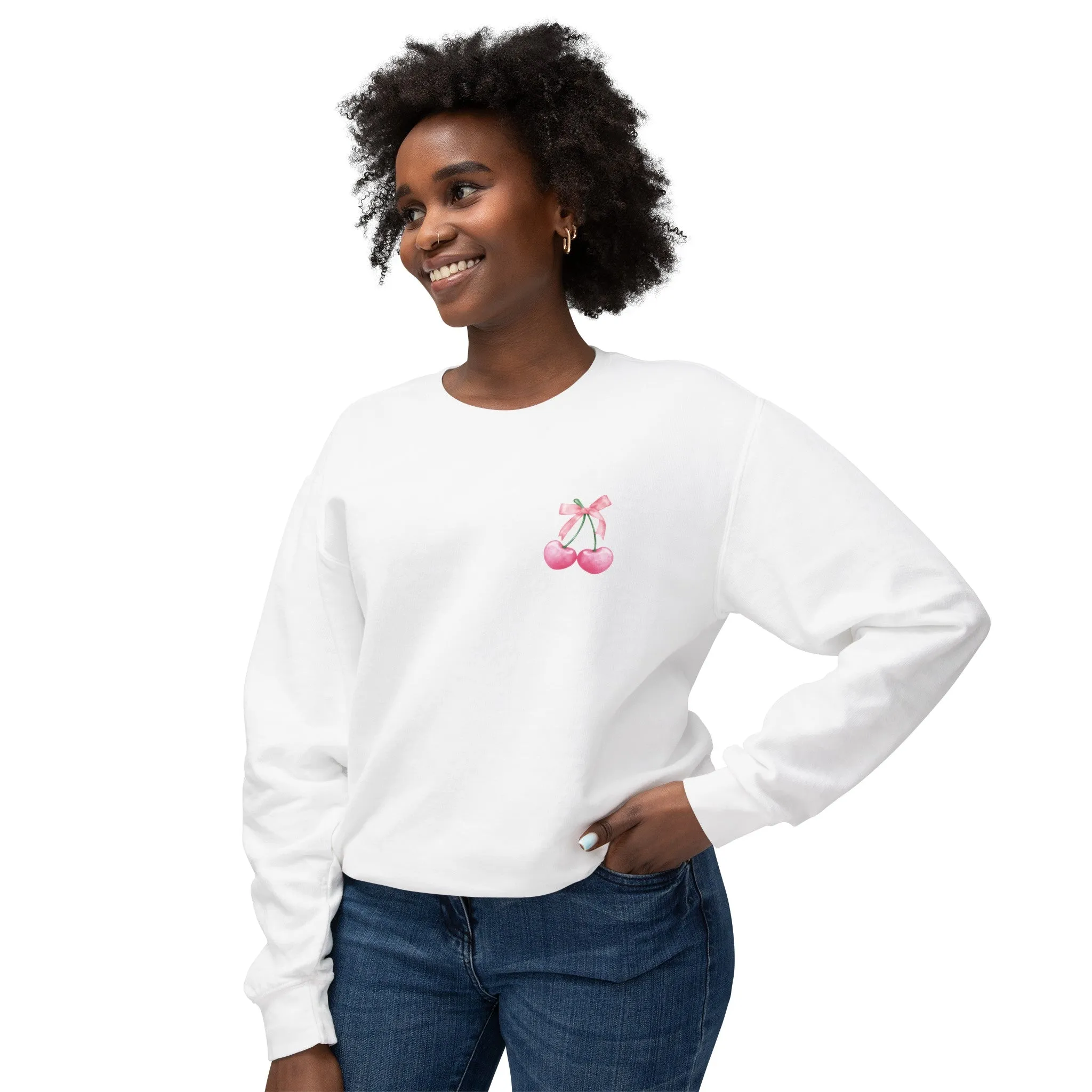 Cherry Bow Lightweight Crewneck Sweatshirt