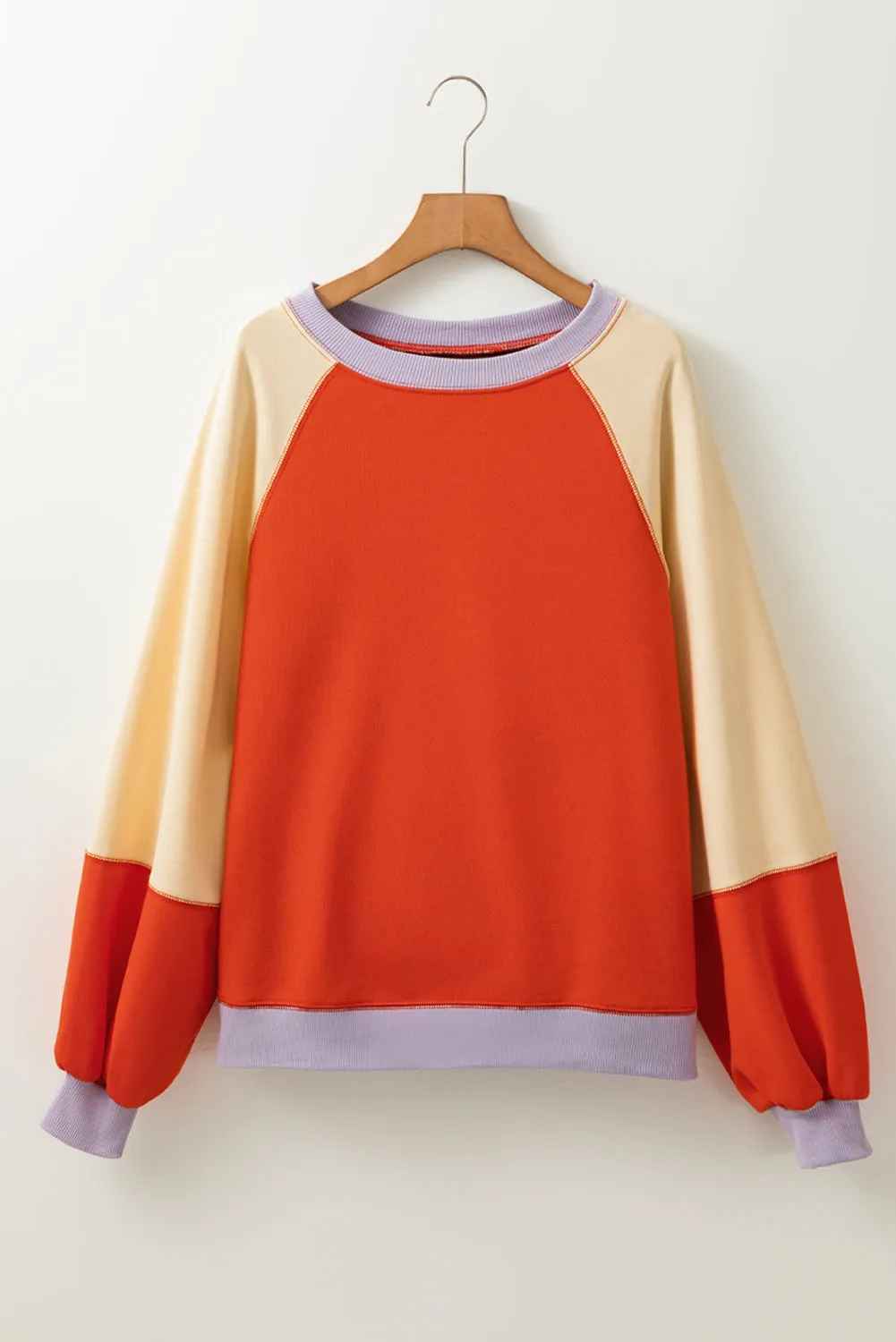 Color Block Round Neck Long Sleeve Sweatshirt