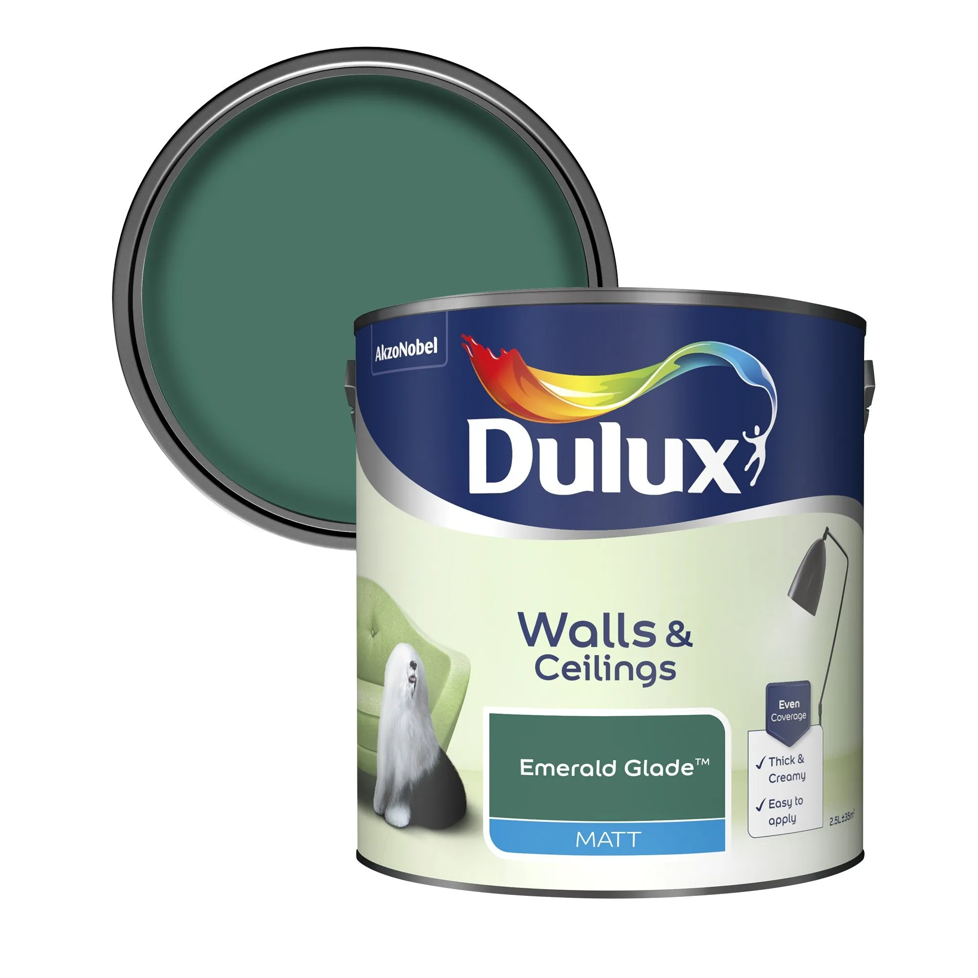 Dulux Matt Emulsion Paint For Walls And Ceilings - Emerald Glade 2.5L