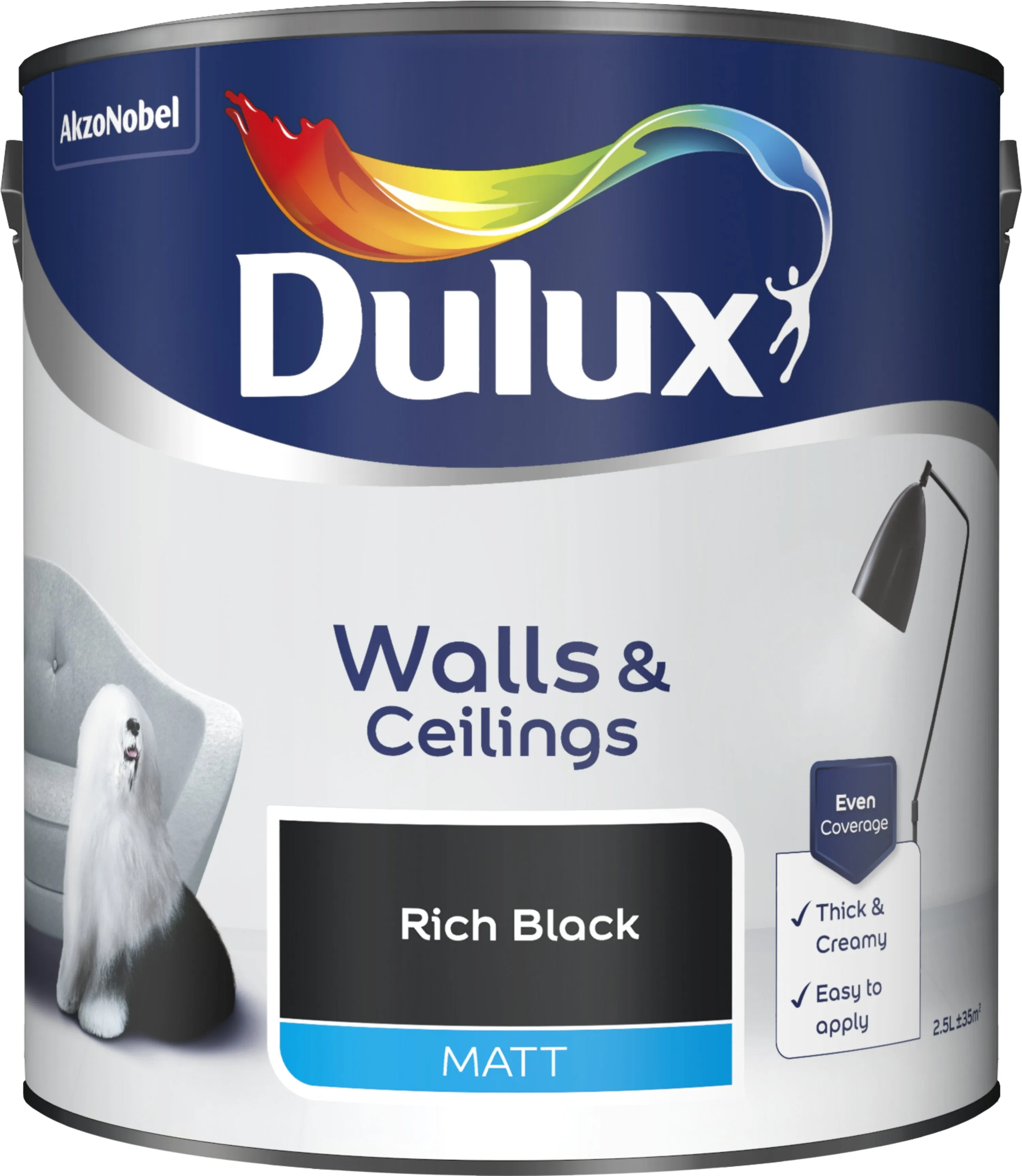 Dulux Matt Emulsion Paint For Walls And Ceilings - Rich Black 2.5L