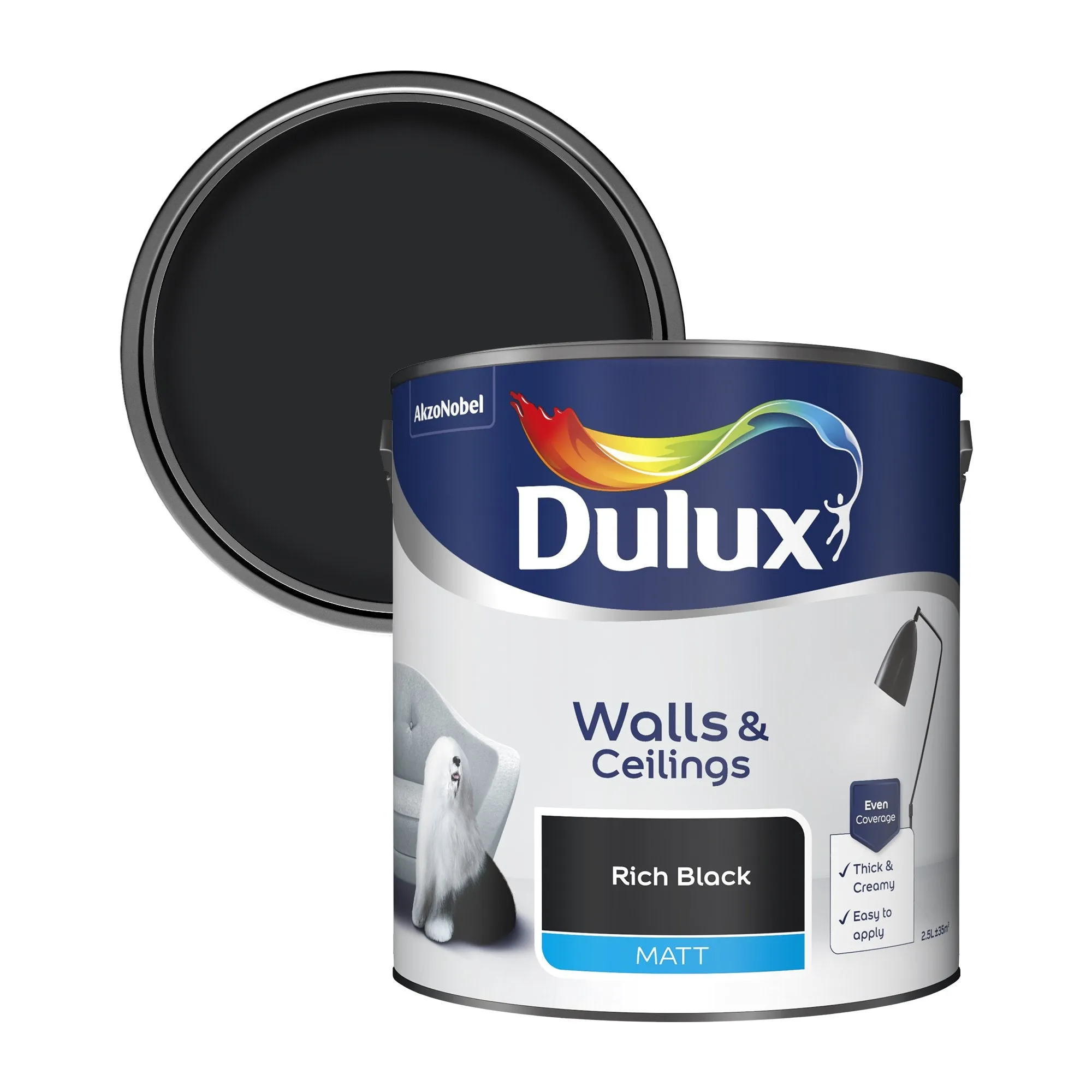 Dulux Matt Emulsion Paint For Walls And Ceilings - Rich Black 2.5L