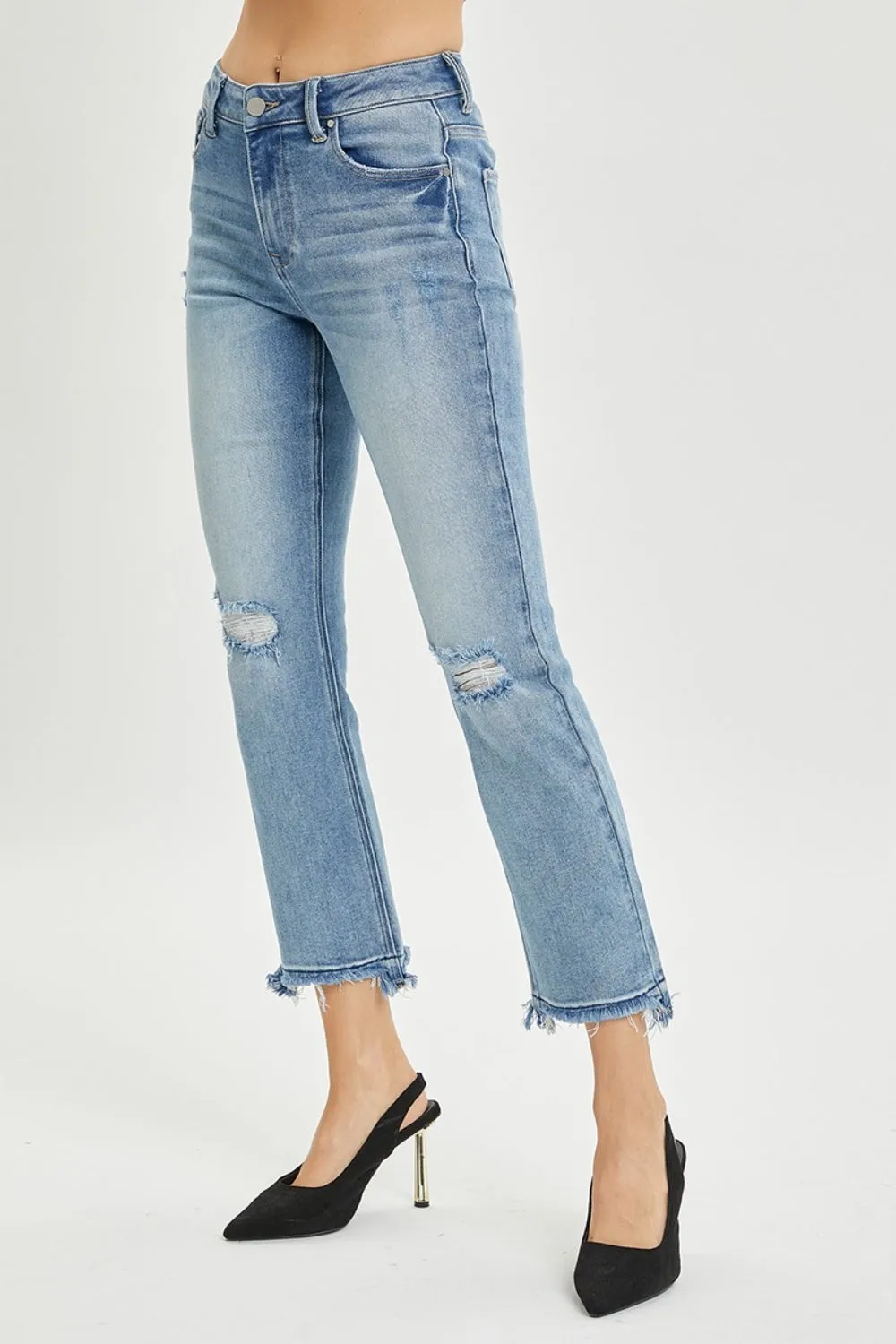 Full Size High Rise Distressed Cropped Straight Jeans