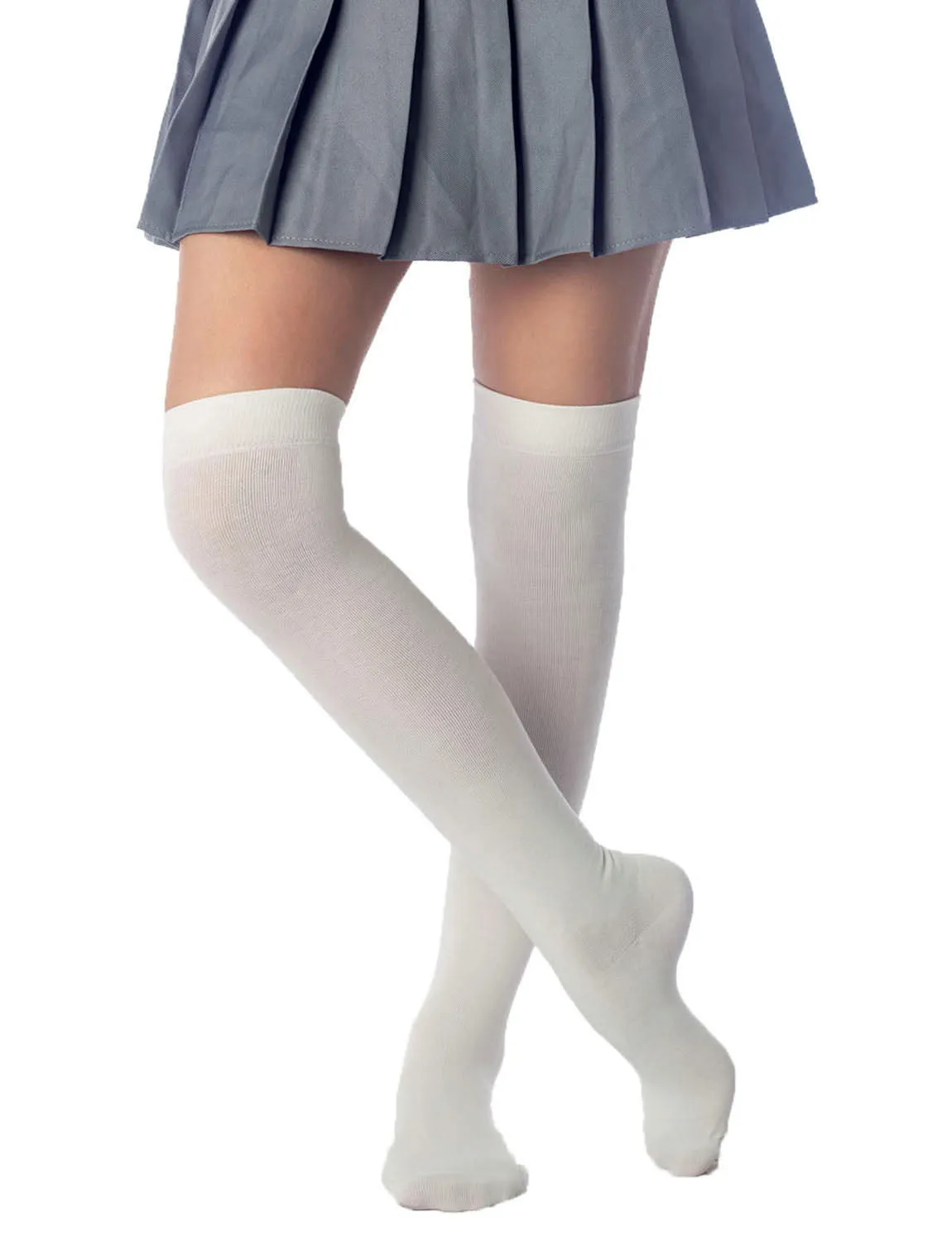 iB-iP Women's Cotton Solid Color Hold-up Thigh High Long Socks