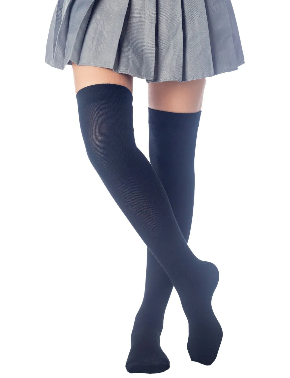 iB-iP Women's Cotton Solid Color Hold-up Thigh High Long Socks