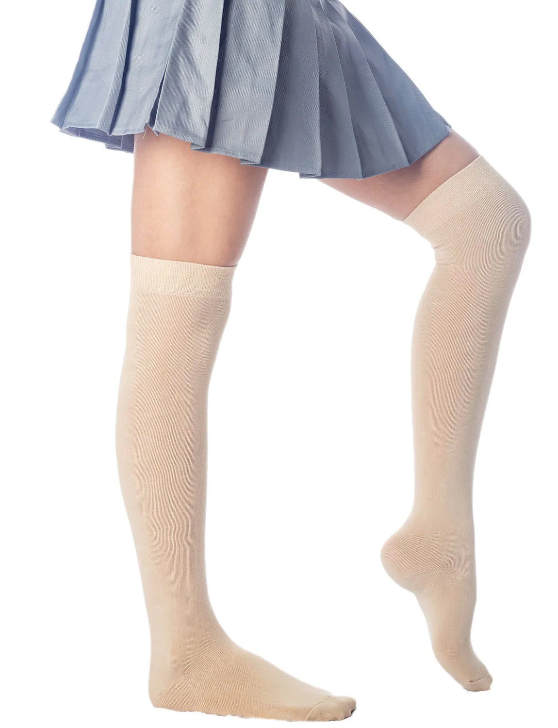 iB-iP Women's Cotton Solid Color Hold-up Thigh High Long Socks