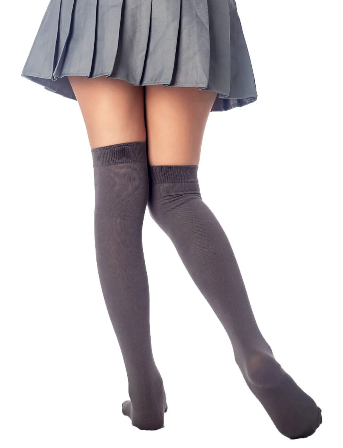 iB-iP Women's Cotton Solid Color Hold-up Thigh High Long Socks