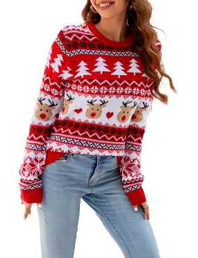 iB-iP Women's Cozy Christmas Casual Top Long Sleeve Pullover Sweater