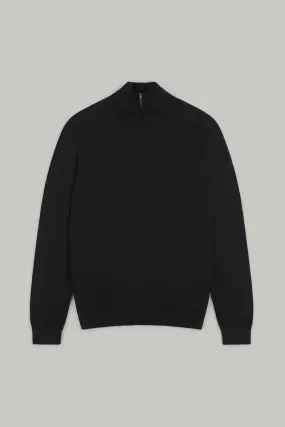 Kingley Knitted Quarter Zip Turtle Neck - Black