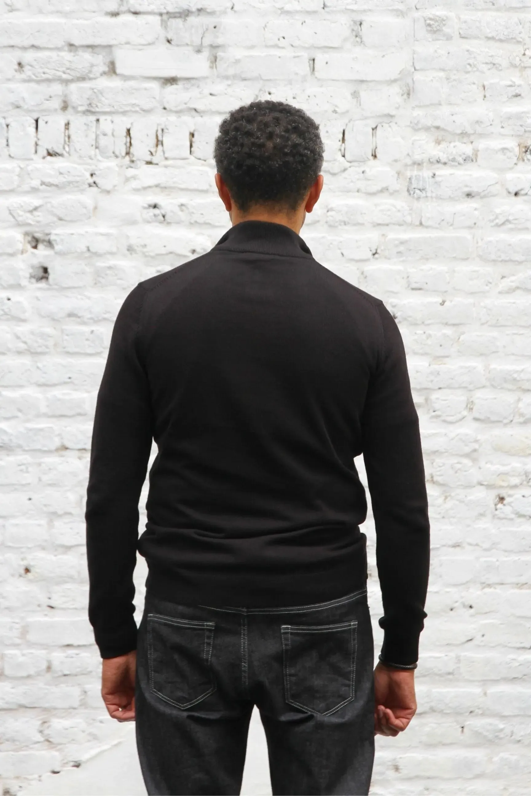 Kingley Knitted Quarter Zip Turtle Neck - Black