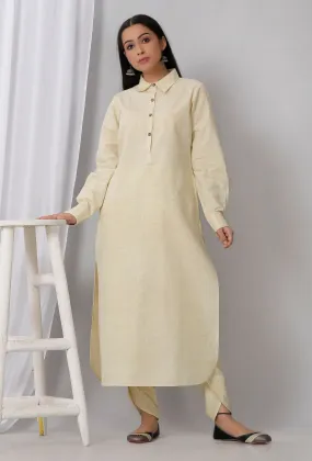 Lemon Yellow Cotton Khadi Kurta