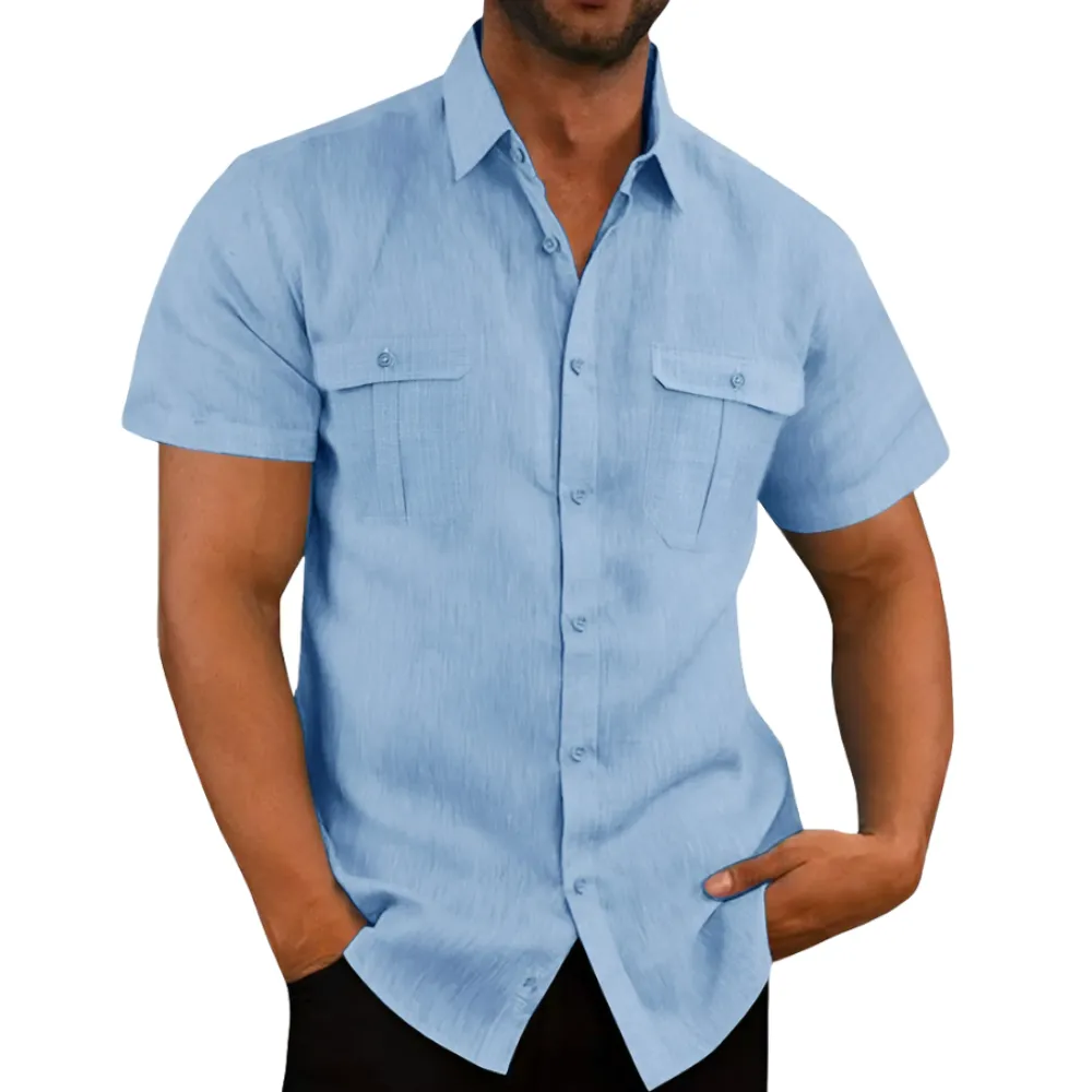 Mens Summer Short Sleeve Linen Shirt