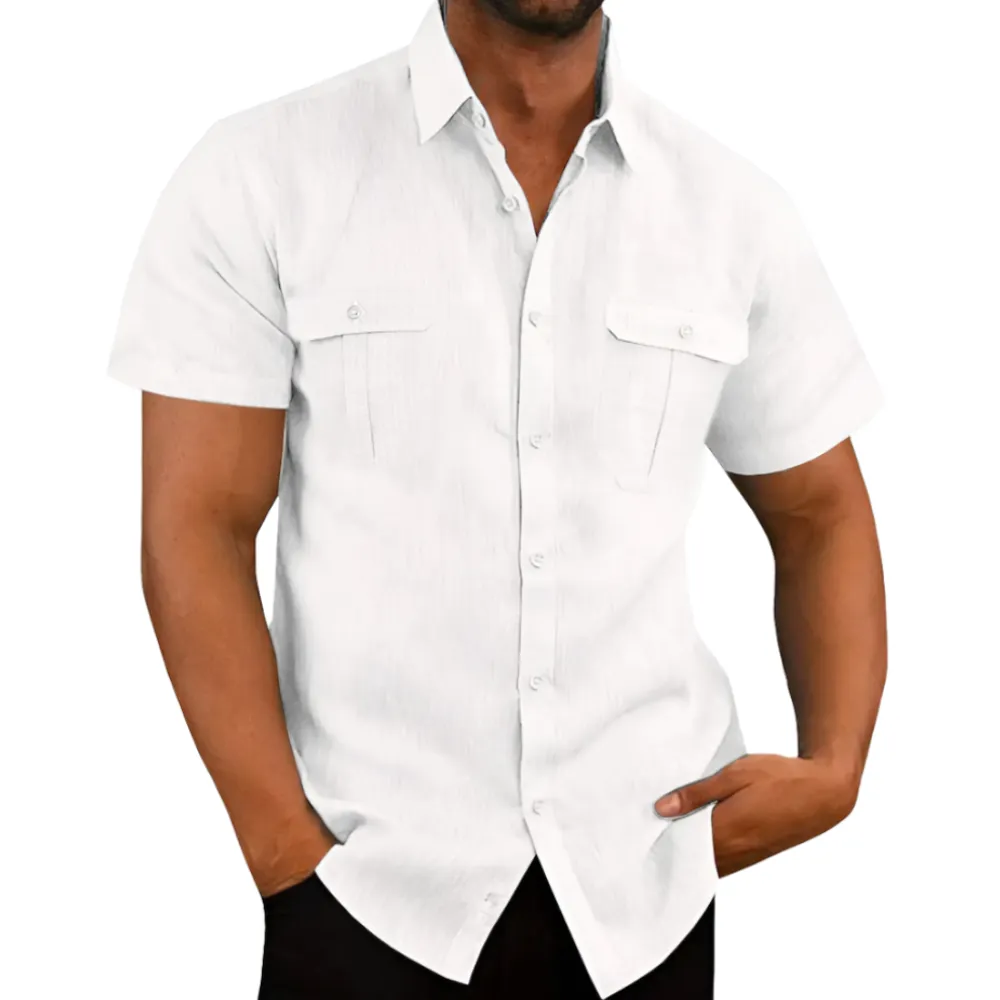 Mens Summer Short Sleeve Linen Shirt