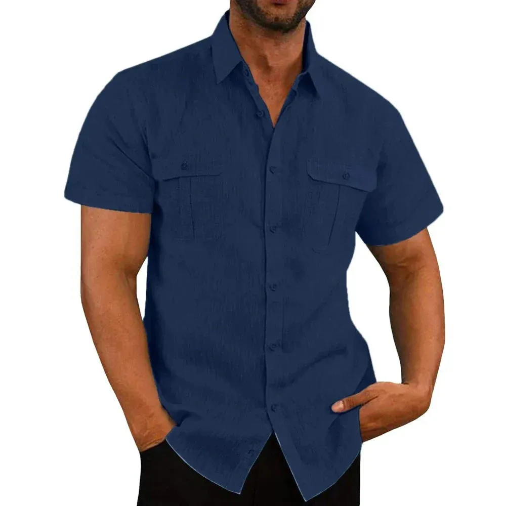 Mens Summer Short Sleeve Linen Shirt