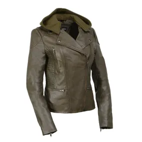 Milwaukee Leather SFL2815 Womens Olive Motorcycle Style Leather Jacket