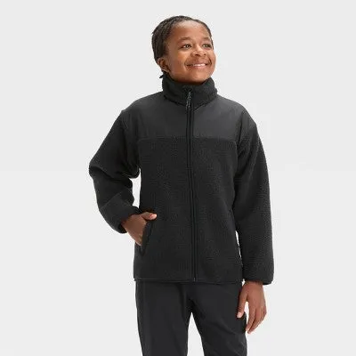 New - Boys' High Pile Cozy Full Zip Sweatshirt - All in Motion Black S