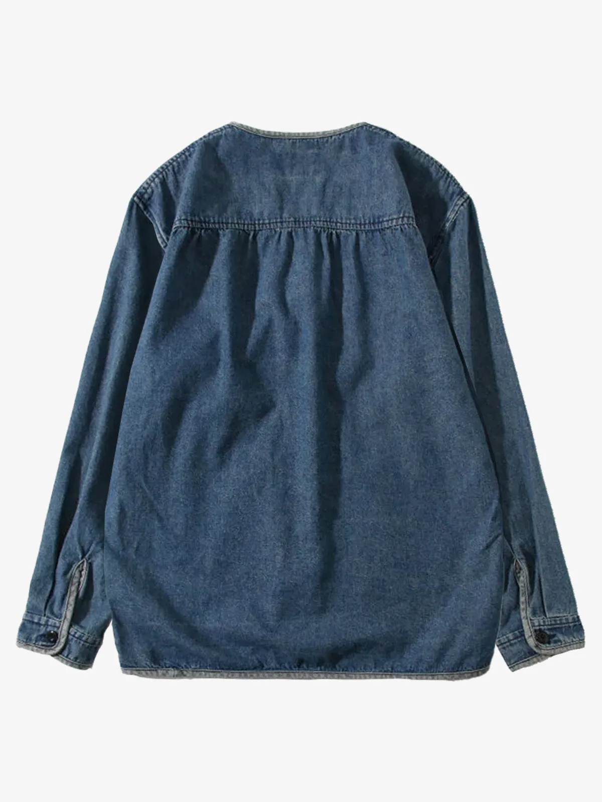 PRE-ORDER Contrast Button Collarless Denim Jacket