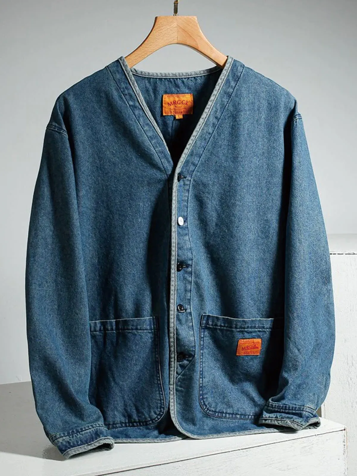 PRE-ORDER Contrast Button Collarless Denim Jacket