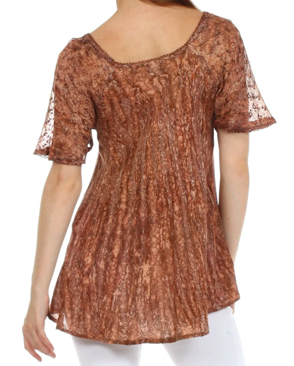 Sakkas Malvina Marbled Embroidery Cap Sleeves Blouse / Top