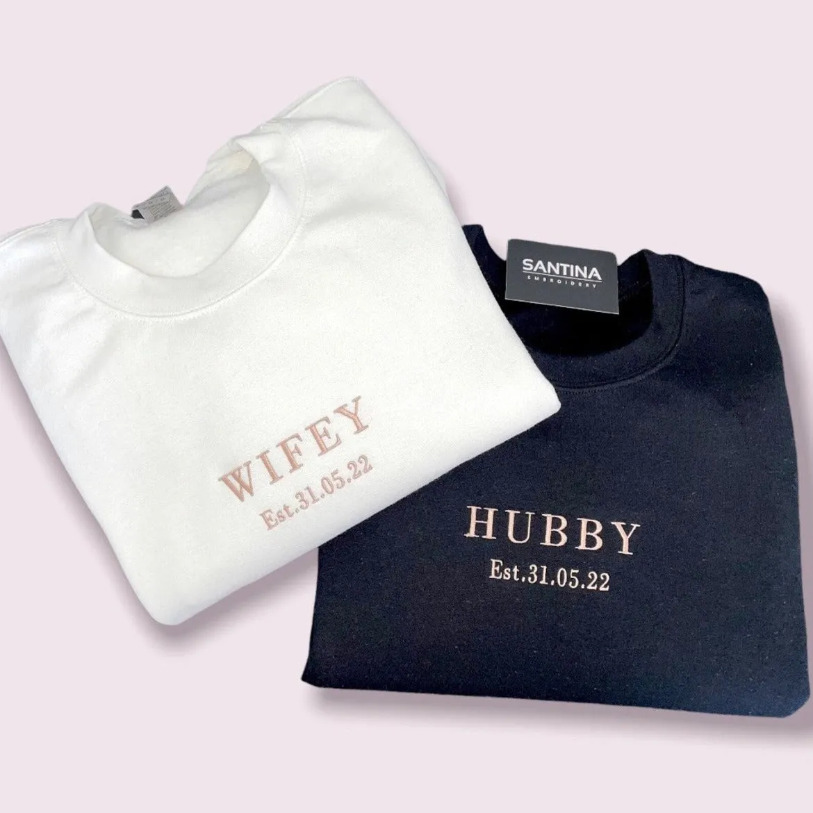 Simplified Wifey Hubby Sweatshirts with Block Text and Date